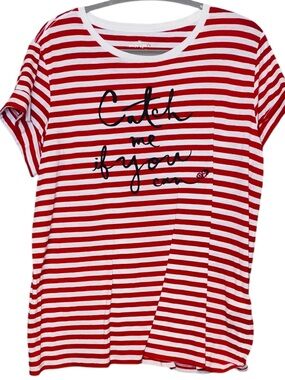 Kate Spade Catch Me If You Can Red & White Striped Luxe Feel Top Style NJMU5065